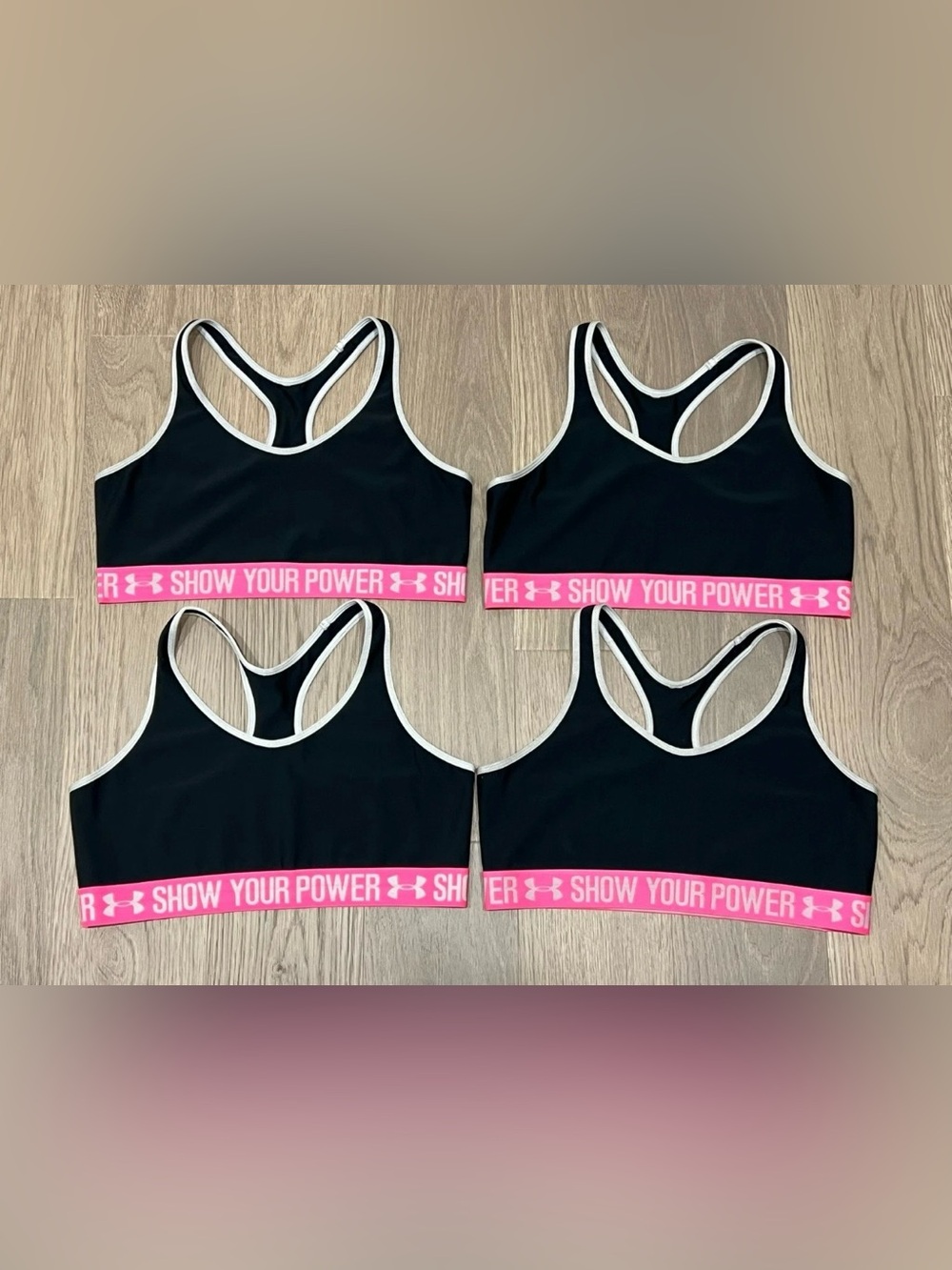 XL Womens UNDER ARMOUR Sports Bra Lot 4 Set Black Pink Breast Cancer Awareness